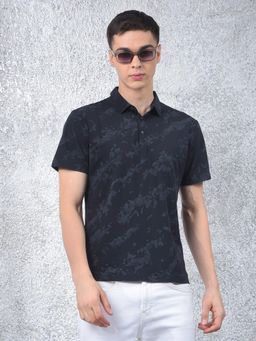 CRIMSOUNE CLUB - Men Black Printed Polo Neck T-Shirt