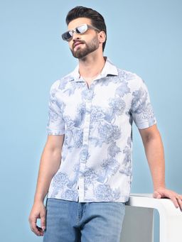 CRIMSOUNE CLUB - Men Blue Floral Print Pure Cotton Shirt