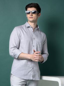CRIMSOUNE CLUB - Men Grey Linen Shirt