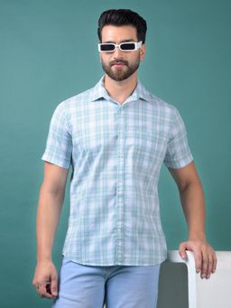 CRIMSOUNE CLUB - Men's Green Checked Cotton Shirt