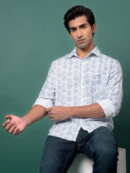 CRIMSOUNE CLUB - Men's Blue Floral Print Shirt