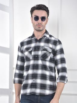 CRIMSOUNE CLUB - Mens Black Checked Pure Cotton Shirt