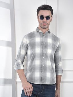 CRIMSOUNE CLUB - Mens Grey Checked Pure Cotton Shirt