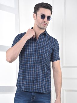 CRIMSOUNE CLUB - Mens Blue Checked Pure Cotton Shirt