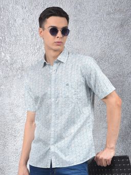 CRIMSOUNE CLUB - Mens Green Geometric Printed Shirt