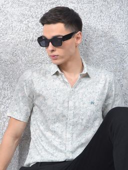 CRIMSOUNE CLUB - Mens Grey Printed Pure Cotton Shirt