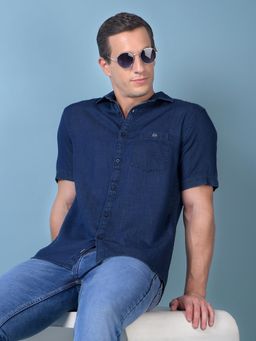 CRIMSOUNE CLUB - Mens Blue Pure Cotton Denim Shirt