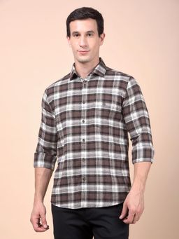 CRIMSOUNE CLUB - Men Brown Checked Pure Cotton Shirt