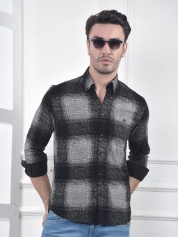 CRIMSOUNE CLUB - Men Black Checked Pure Cotton Corduroy Shirt