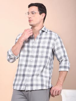 CRIMSOUNE CLUB - Men White Checked Pure Cotton Shirt