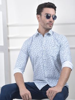 CRIMSOUNE CLUB - Men Blue Floral Print Shirt