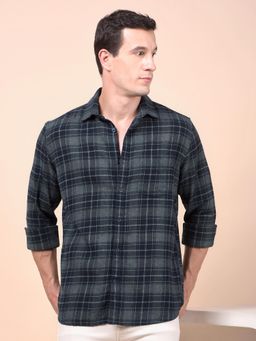 CRIMSOUNE CLUB - Men Green Checked Pure Cotton Shirt