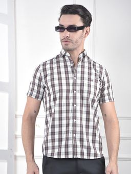 CRIMSOUNE CLUB - Men Brown Checked Pure Cotton Shirt
