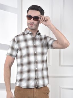 CRIMSOUNE CLUB - Men Brown Checked Pure Cotton Shirt