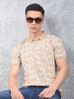 CRIMSOUNE CLUB - Men Beige Floral Polo T-Shirt