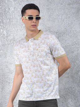 CRIMSOUNE CLUB - Men White Floral Polo T-Shirt