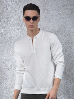 CRIMSOUNE CLUB - White Jacquard Polo Neck Sweatshirt