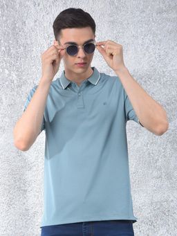 CRIMSOUNE CLUB - Men Blue Solid Casual Polo T-Shirt