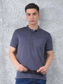 CRIMSOUNE CLUB - Men Blue Solid Casual Polo T-Shirt