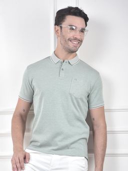 CRIMSOUNE CLUB - Men Green Solid Casual Polo T-Shirt