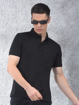 CRIMSOUNE CLUB - Men Black Solid Casual Polo T-Shirt