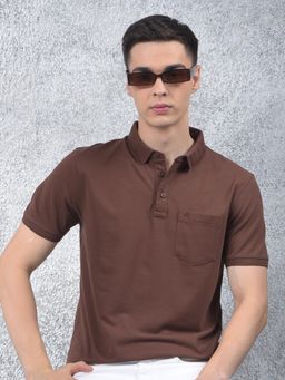 CRIMSOUNE CLUB - Men Brown Solid Casual Polo T-Shirt
