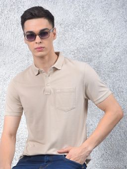 CRIMSOUNE CLUB - Men Beige Collar Neck Polo T-Shirt