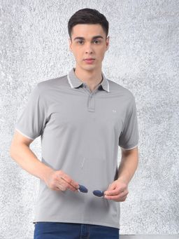 CRIMSOUNE CLUB - Men Grey Collar Neck Polo T-Shirt