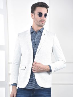 CRIMSOUNE CLUB - Men Off White Textured Notched Lapel Single-Breasted Blazer