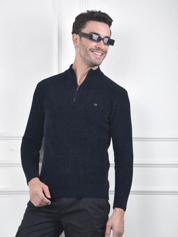 CRIMSOUNE CLUB - Men's Navy Blue Jacquard High Neck Sweater