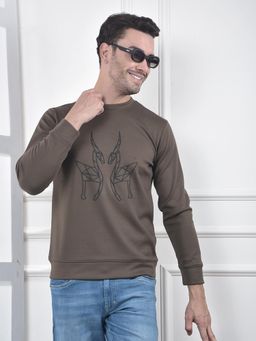 CRIMSOUNE CLUB - Men Olive Graphic Print Sweatshirt