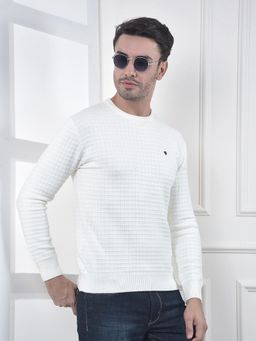 CRIMSOUNE CLUB - Men Off White Viscose Blend Textured Sweater