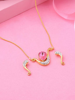 Estele - Gold Plated Alluring Necklace with Austrian Crystals for Women (Set of 2)