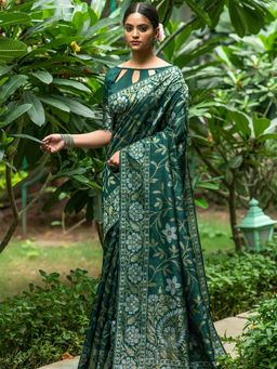 Odette - Green Tussar Silk Heavy Jamdani Saree with Unstitched Blouse
