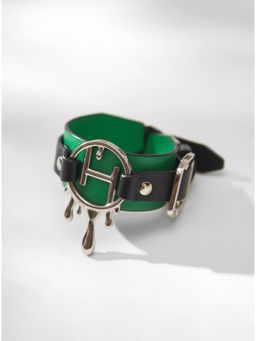 Outhouse - Drip Oh Monogrammed Leather Bracelet In Emerald Green