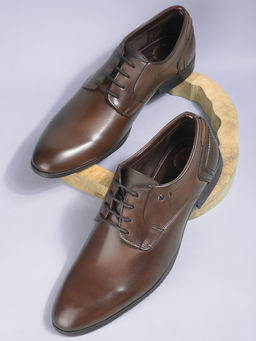 Bata - Men Formal Round Toe Derbies Shoes Brown