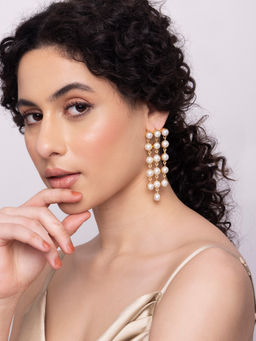 Indya - Gold Pearl Tasselled Drop Dangler Earrings