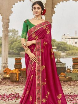 Odette - Pink Silk Border Designer Gold Printed Saree with Unstitched Blouse