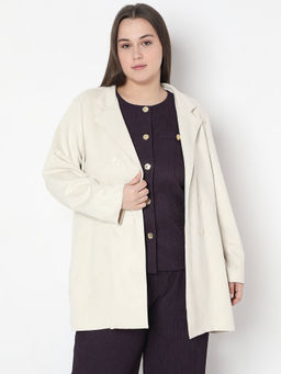 VERO MODA - Beige Notched Lapel Overcoats Jacket