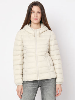 VERO MODA - Beige Hooded Puffer Jacket