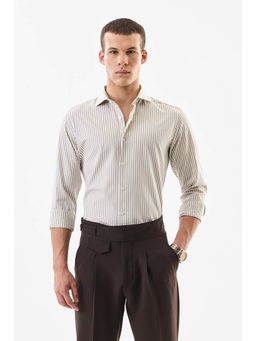 Snitch - Beige Stripes Full Sleeves Slim Formal Shirt For Men