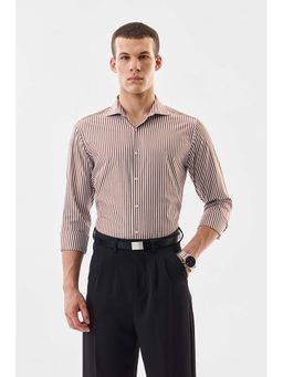 Snitch - Brown Stripes Full Sleeves Slim Formal Shirt For Men