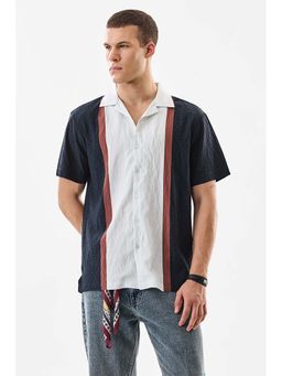 Snitch - Navy Blue Printed Half Sleeves Boxy Casual Shirt For Men
