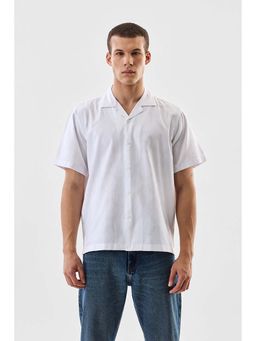 Snitch - White Self-Design Half Sleeves Boxy Casual Shirt For Men