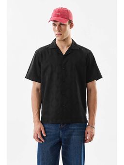 Snitch - Black Self-Design Half Sleeves Boxy Casual Shirt For Men