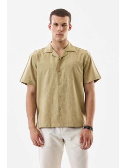 Snitch - Beige Self-Design Half Sleeves Boxy Casual Shirt For Men