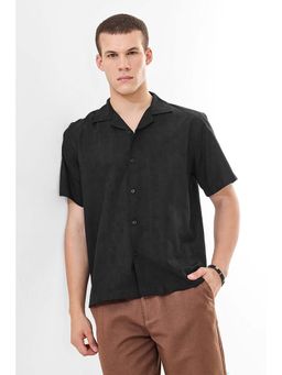 Snitch - Black Self-Design Half Sleeves Boxy Casual Shirt For Men