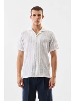 Snitch - White Textured Half Sleeves Boxy Casual Shirt For Men