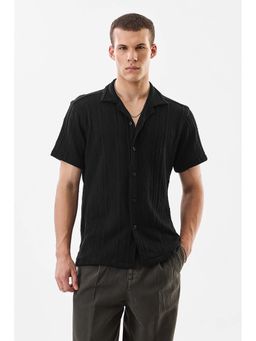 Snitch - Black Textured Half Sleeves Boxy Casual Shirt For Men