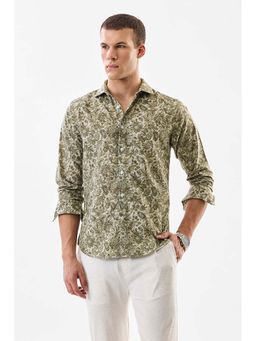 Snitch - Olive Floral Full Sleeves Slim Casual Shirt For Men